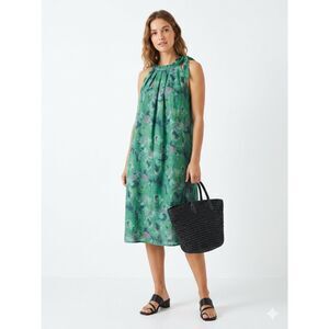 Bellambia Italy 100% Linen Sleeveless Green Print Mini Dress M